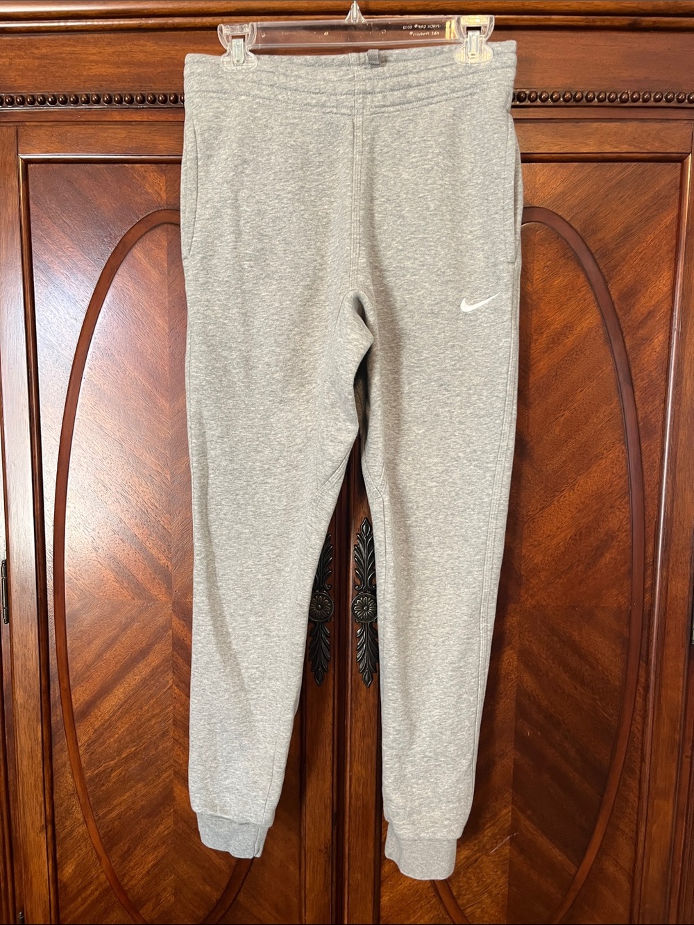 Nike Light Gray Mens Fleece Joggers with White Swoosh